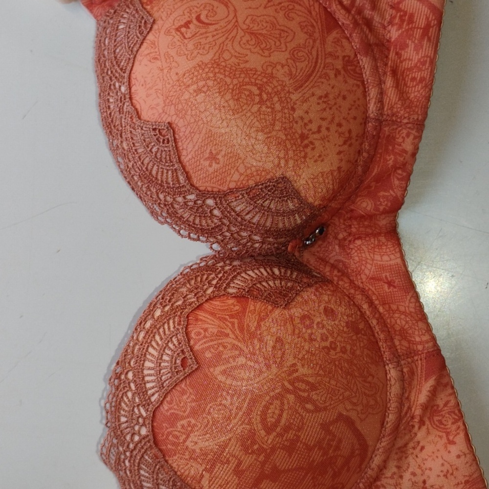 🪸 CORAL BRA SEXY BEAUTIFUL LACE & RHINESTONE  BRA SZ XXS w/PUSH UP - Picture 7 of 16